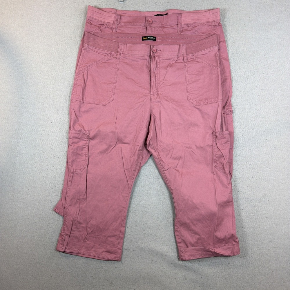 Lee Solid Capri Canvas Pant Relaxed Fit Stretch Pockets Mid Rise Lot of 2 Sz 18